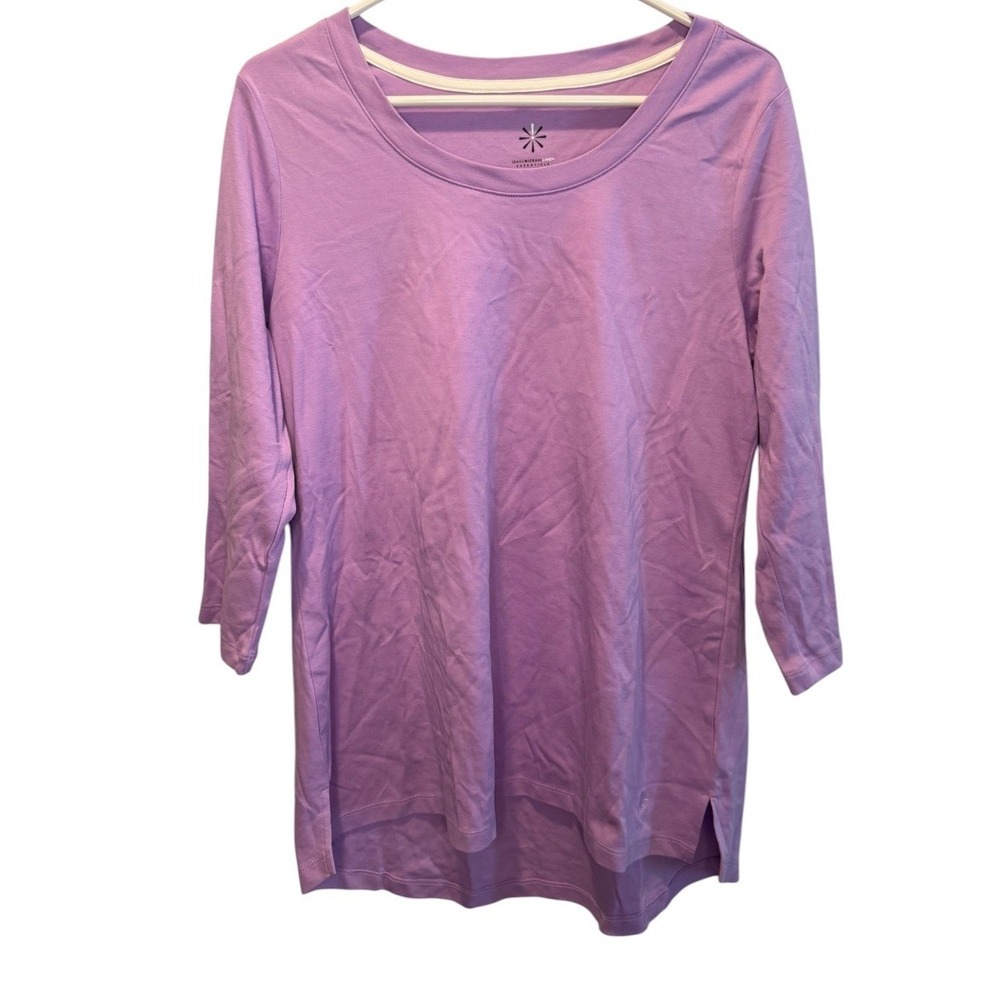 Isaac Mizrahi Live Women Purple Tunic Top 3/4 Sleeve Pima Cotton M NEW Casual